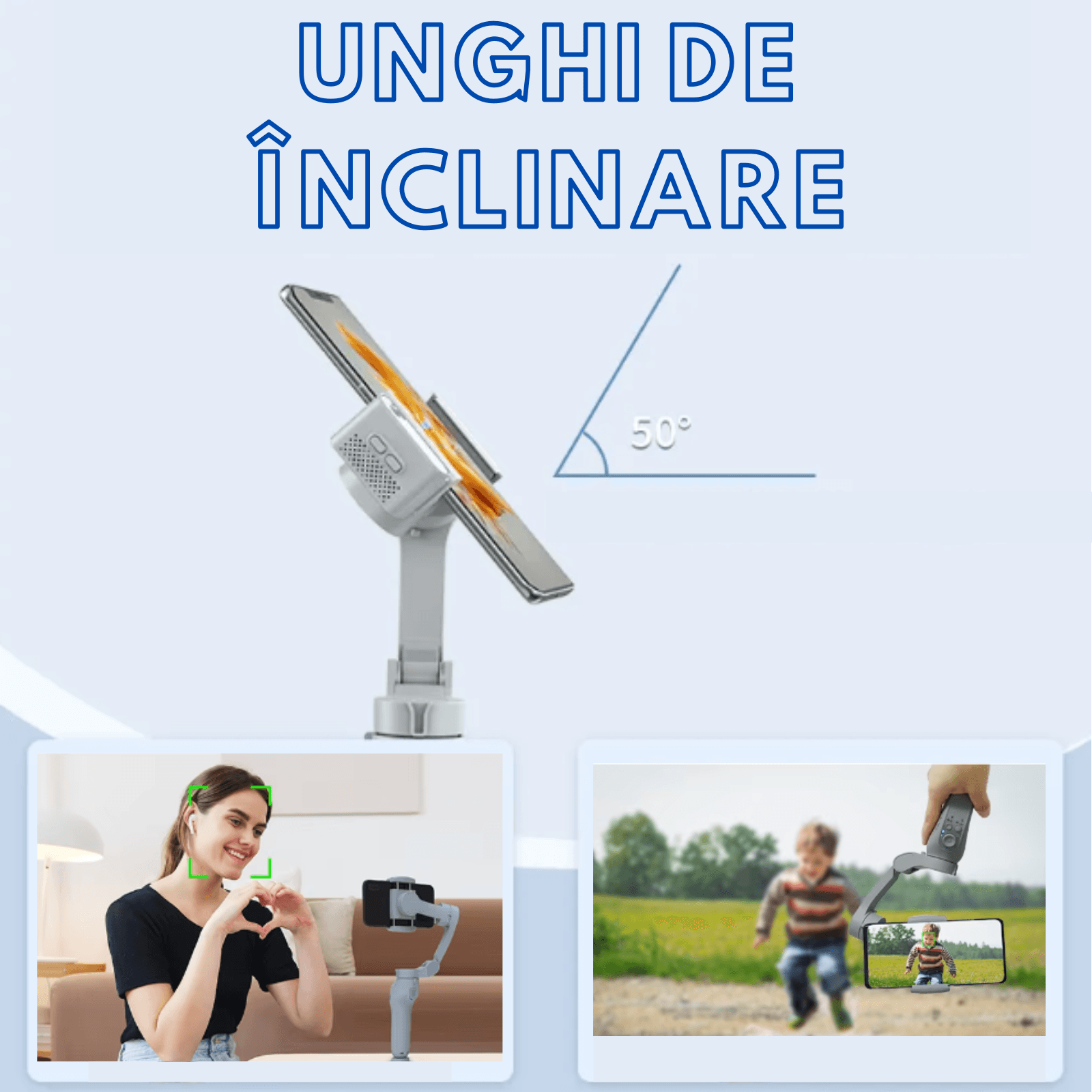 Stabilizator Imagine Profesional, Adsinio, Gimbal cu 3 Axe, 360°, Control prin Gesturi, Auto Face Tracking, - imagine 2