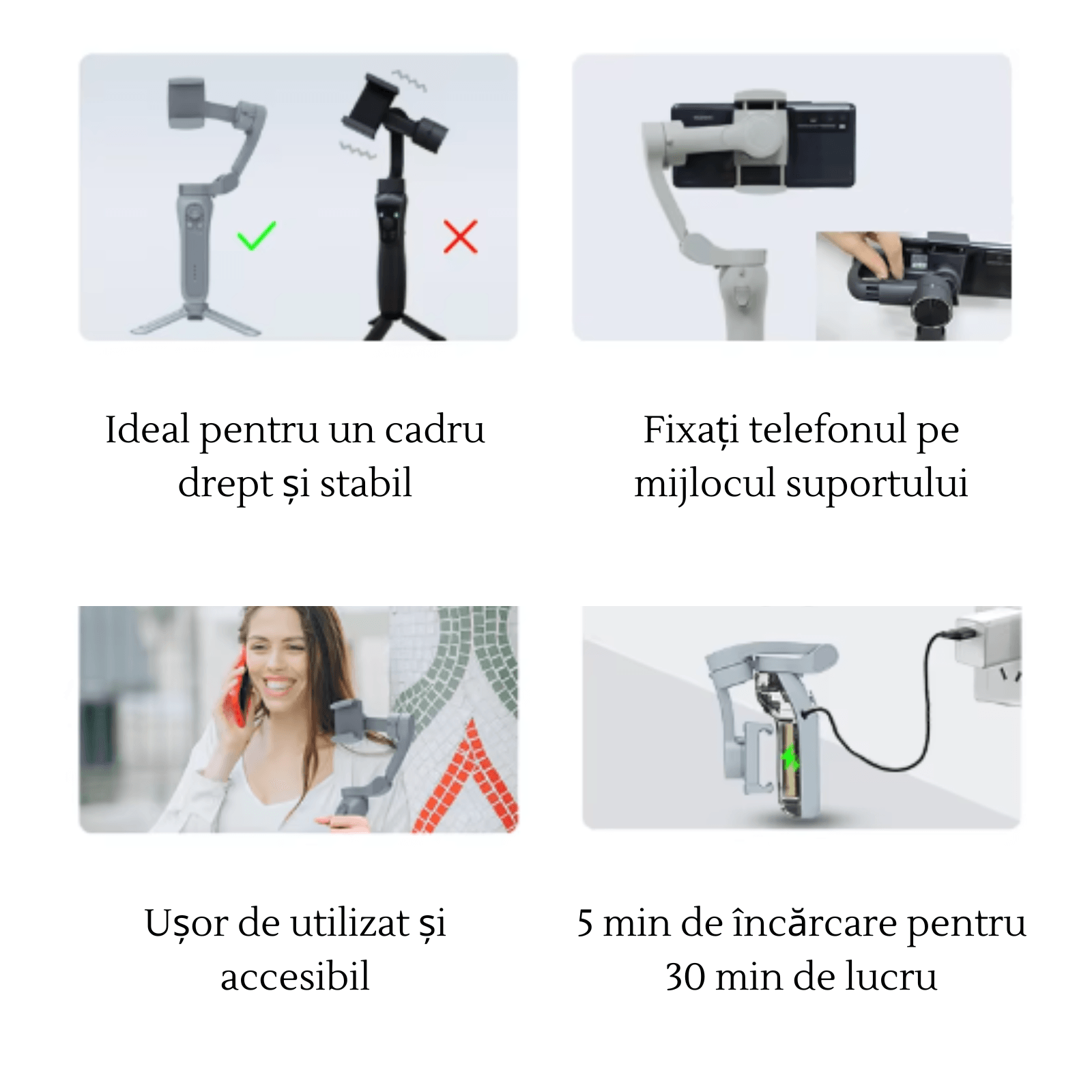 Stabilizator Imagine Profesional, Adsinio, Gimbal cu 3 Axe, 360°, Control prin Gesturi, Auto Face Tracking, - imagine 3