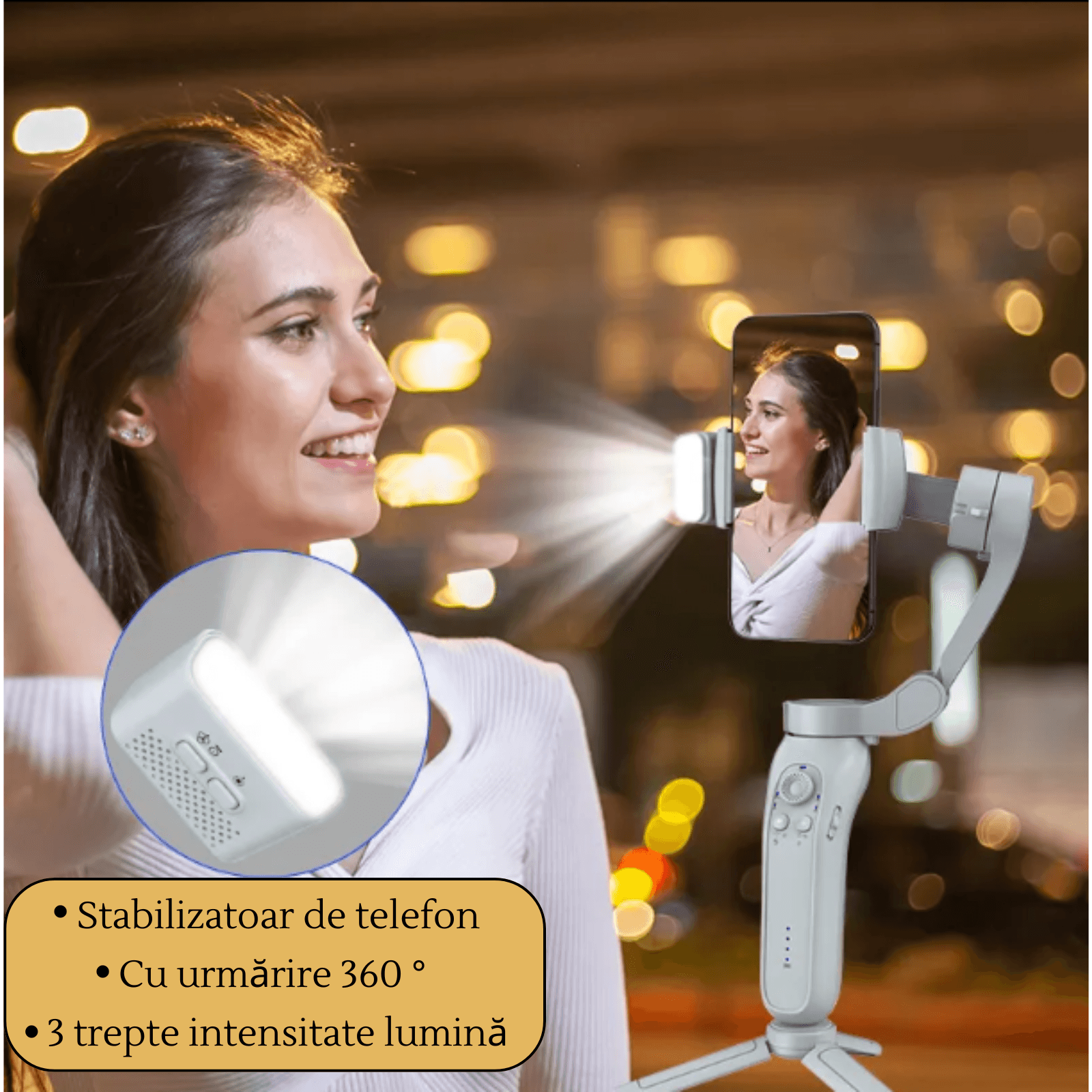 Stabilizator Imagine Profesional, Adsinio, Gimbal cu 3 Axe, 360°, Control prin Gesturi, Auto Face Tracking, - imagine 6