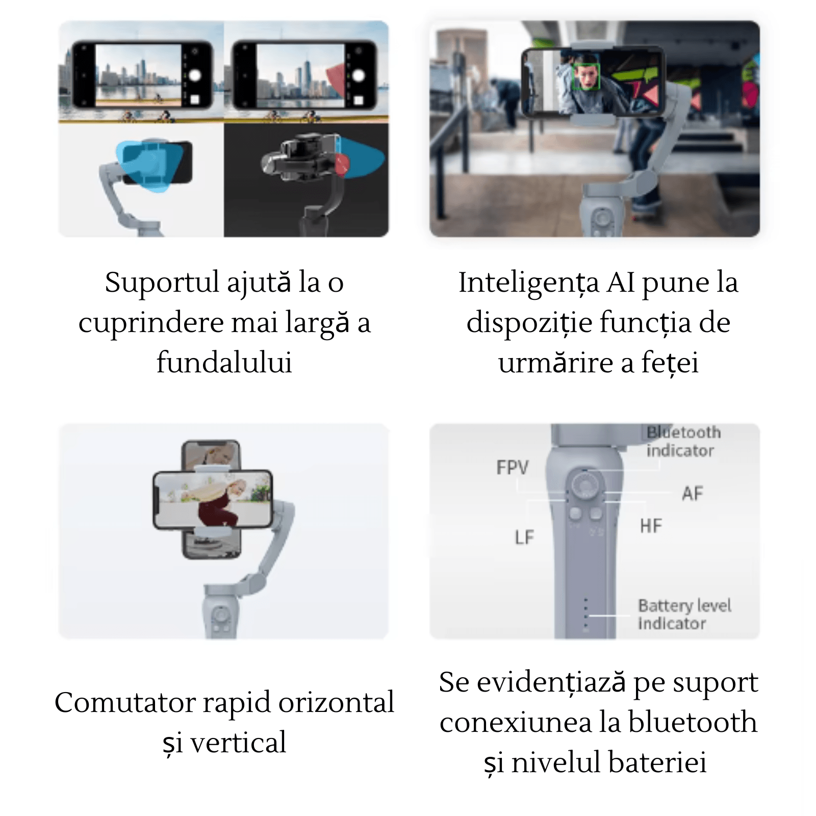 Stabilizator Imagine Profesional, Adsinio, Gimbal cu 3 Axe, 360°, Control prin Gesturi, Auto Face Tracking, - imagine 7