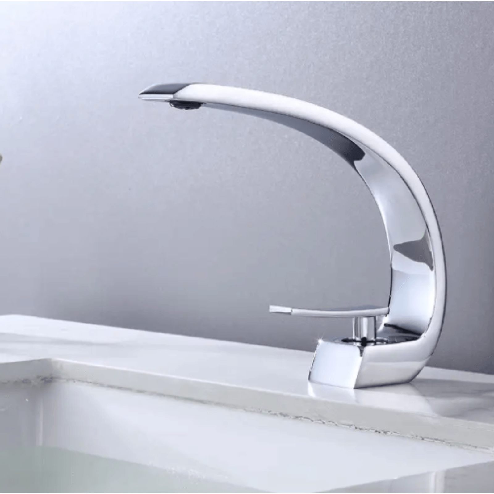 Baterie lavoar, Adsinio, Corp de cupru, Cartus ceramic, Finisaj argintiu, Forma curbata, Aerator de apa, Argintiu — imaginea 2