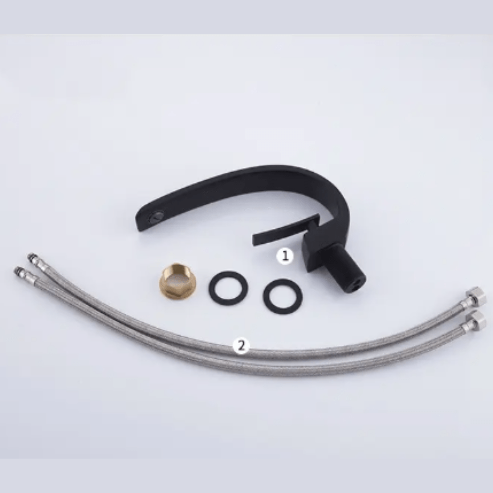 Baterie lavoar, Adsinio, Corp de cupru, Cartus ceramic, Finisaj negru, Forma curbata, Aerator de apa, Negru — imaginea 5