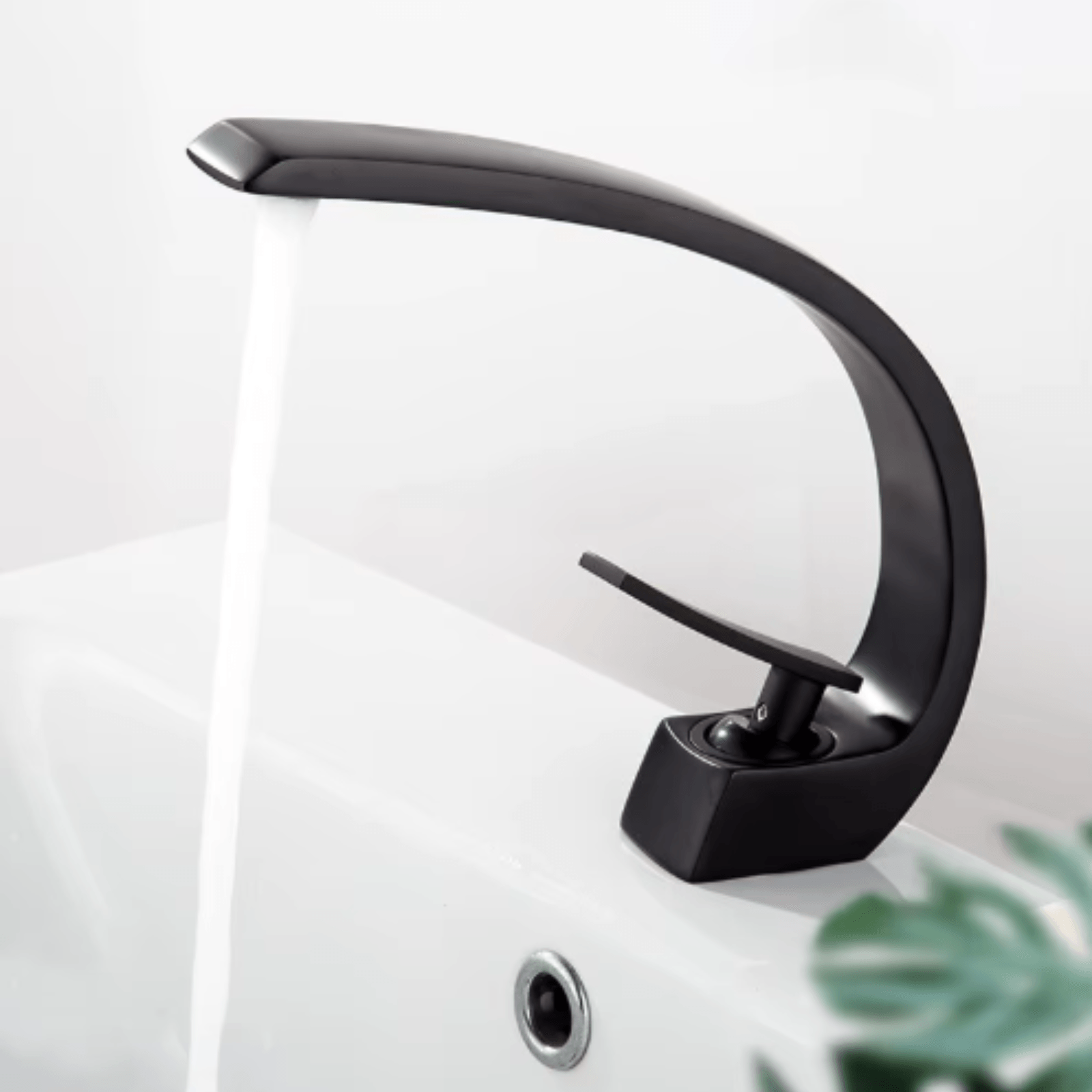 Baterie lavoar, Adsinio, Corp de cupru, Cartus ceramic, Finisaj negru, Forma curbata, Aerator de apa, Negru — imaginea 8