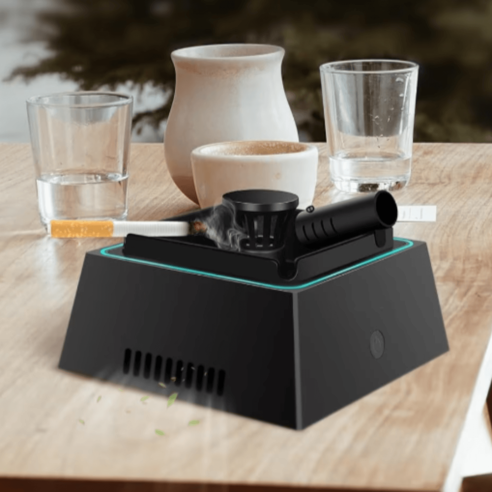 Scrumiera electrica moderna cu aspirare, Adsinio, 2 nivele de absorbtie, Purificator de aer incorporat, Lumina LED,Negru - imagine 6