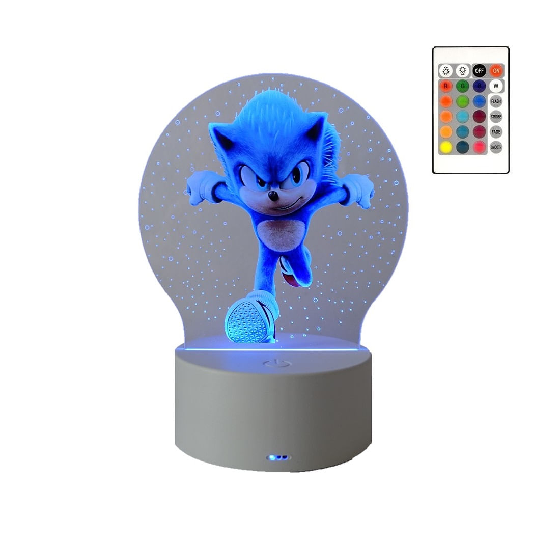 Lampa de veghe LED, Ariciul Sonic, 16 culori, cu telecomanda, alimentare USB sau 3 baterii AA