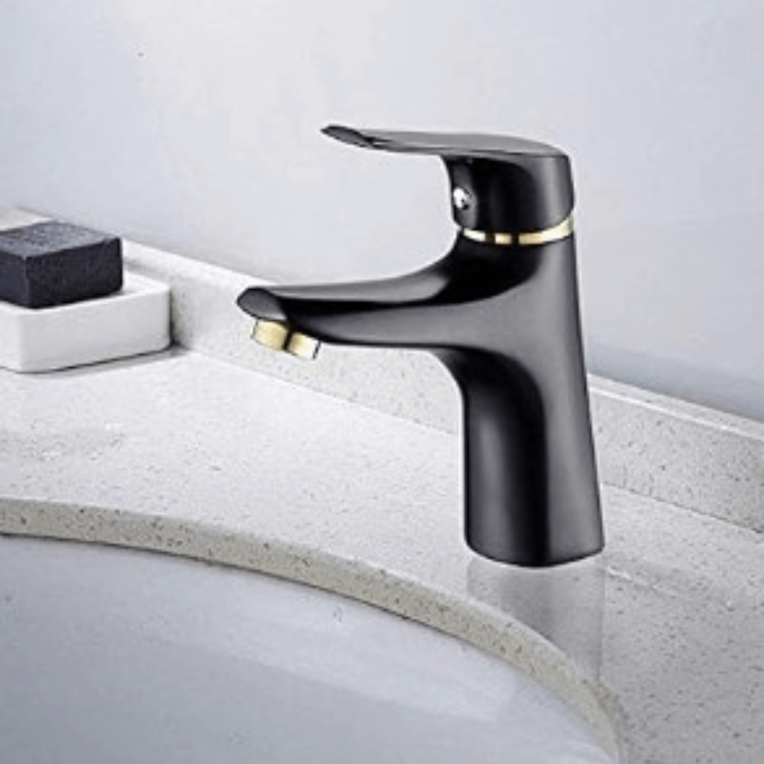 Baterie de baie, Adsinio, Corp din Cupru brut, Anticoroziv, Cartus ceramic, Apa calda si rece, Monocomanda, Negru-Auriu — imaginea 3