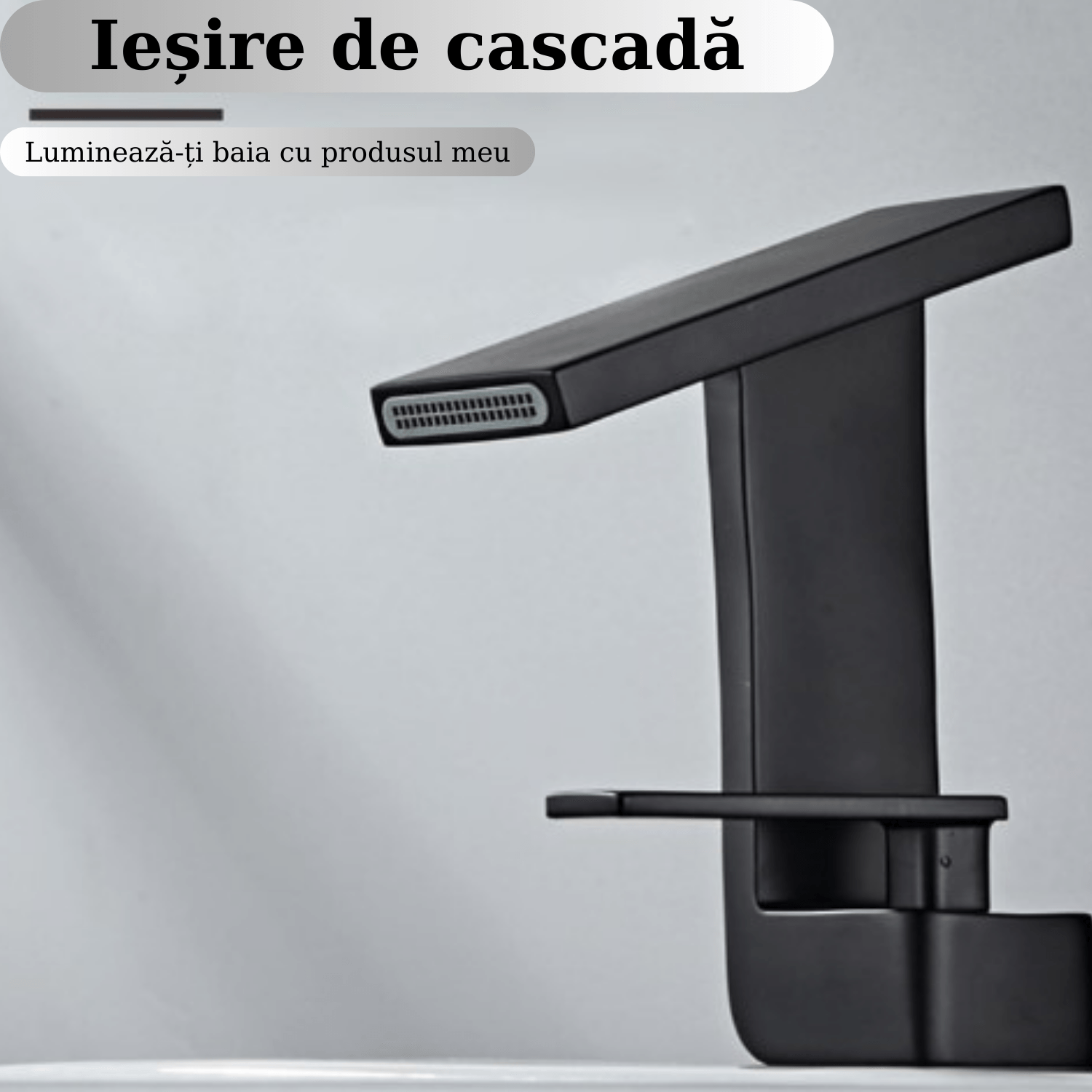 Baterie chiuveta baie, Adsinio, Iesire in cascada, pipa scurta, fixa, monocomanda, Negru Mat — imaginea 2