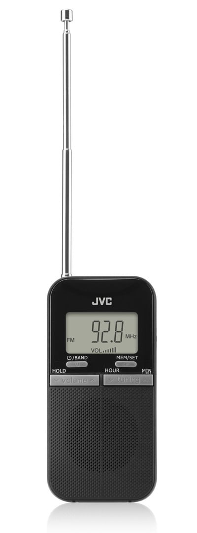 Radio de buzunar portabil JVC RA-E411B, Afisaj LCD, Tuner digital FM/AM, Negru