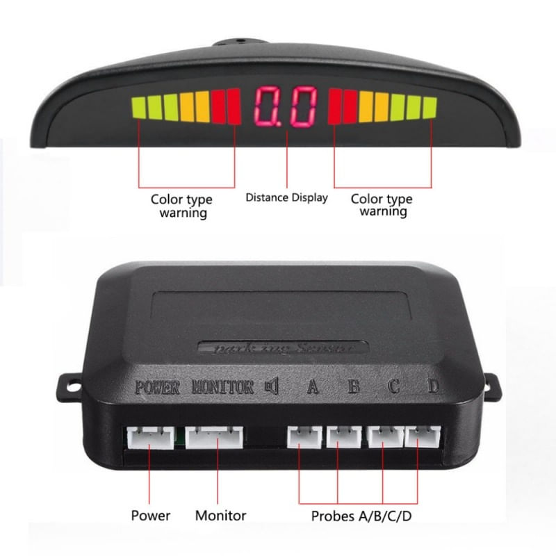 Set Senzori parcare auto detector parktronic display radar monitor 4 senzori NEGRU - imagine 5