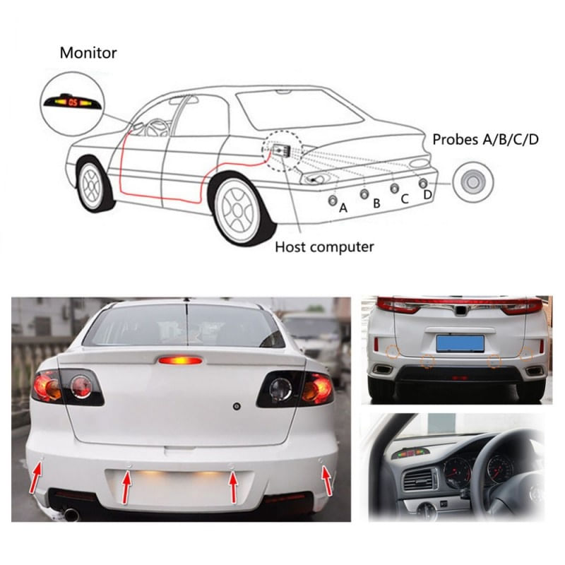 Set Senzori parcare auto detector parktronic display radar monitor 4 senzori ALB - 4 | YEO