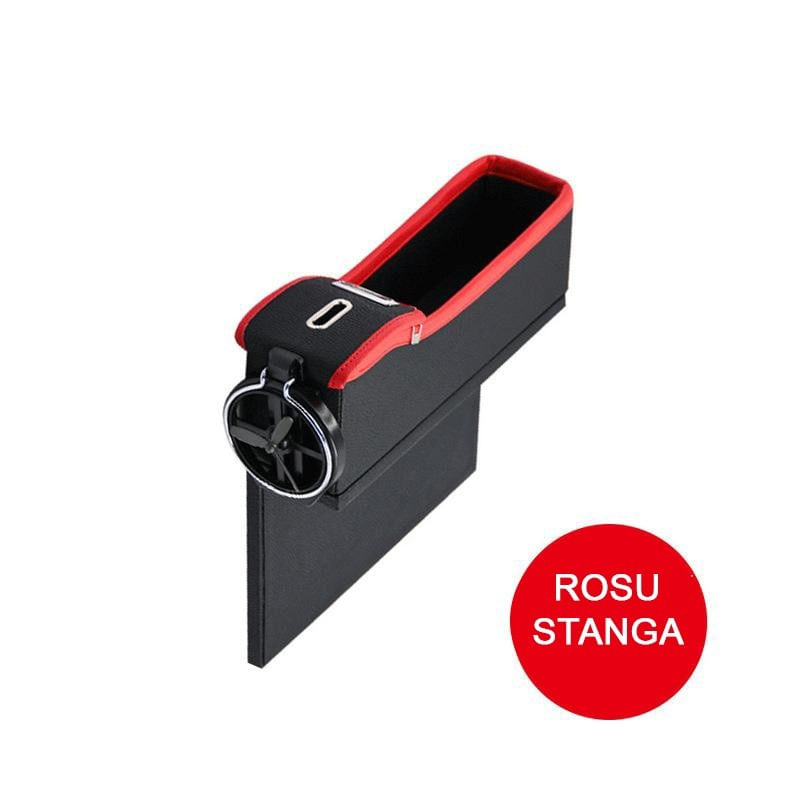 Cutie Organizatoare Scaun Auto Techstar®, Cusatura din Piele, Cusatura Rosie, Depozitare Obiecte, Stanga - 1 | YEO