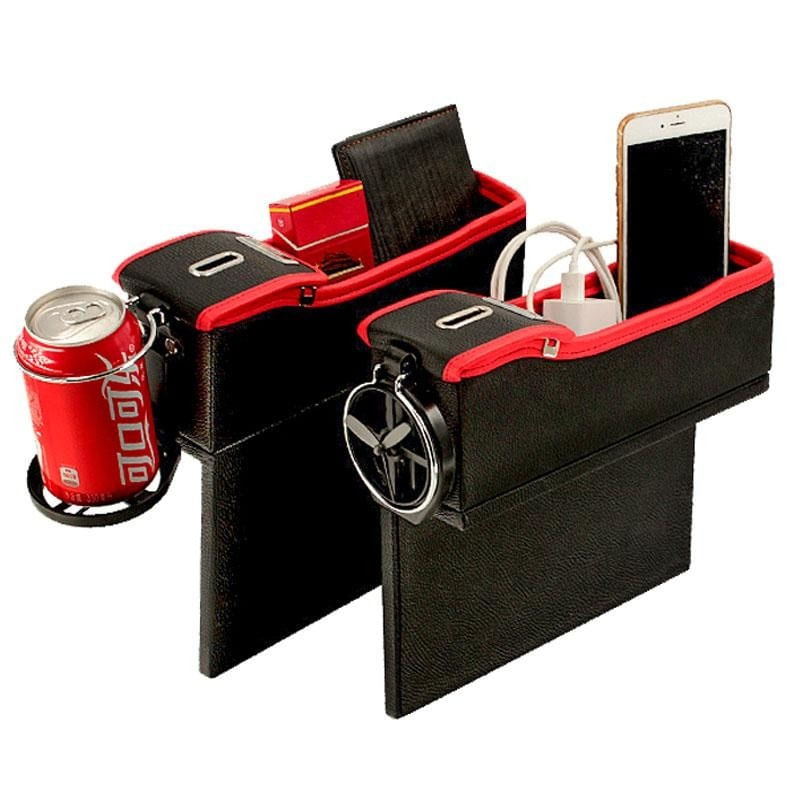 Cutie Organizatoare Scaun Auto Techstar®, Cusatura din Piele, Cusatura Rosie, Depozitare Obiecte, Stanga - 3 | YEO