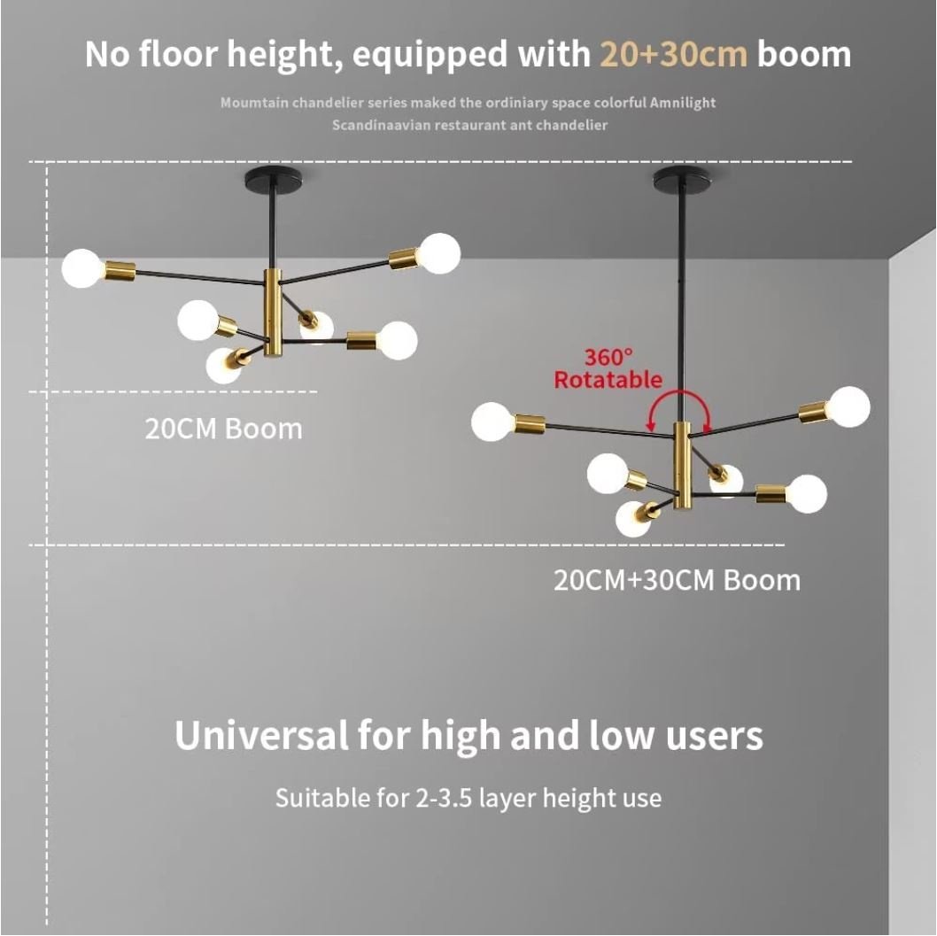 Lustra Industriala Techstar® cu 6 Lumini E27, Metal Negru si Auriu Satinat, Design Nordic Scandinav
