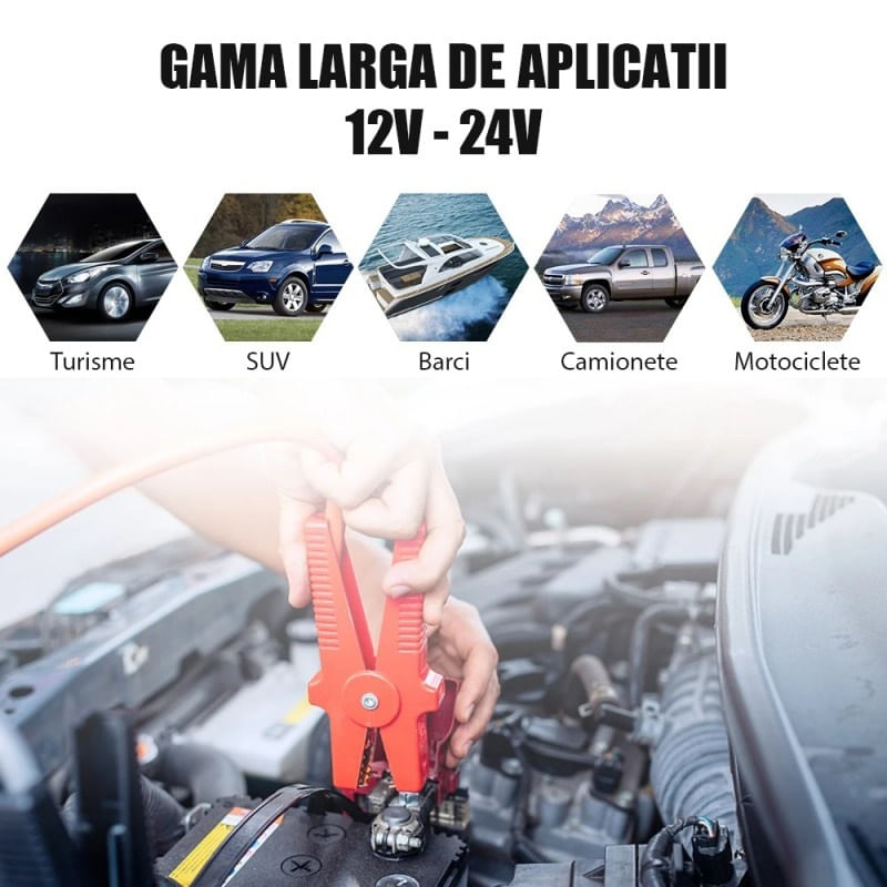 Tester de baterie auto Techstar® FBT-200, 12V/24V, 100-2000 CCA, 3Ah - 200Ah, analizor digital baterie pentru masini