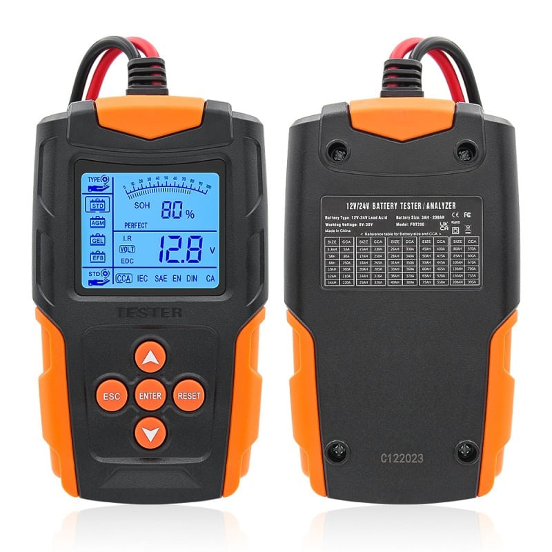 Tester de baterie auto Techstar® FBT-200, 12V/24V, 100-2000 CCA, 3Ah - 200Ah, analizor digital baterie pentru masini - 2 | YEO