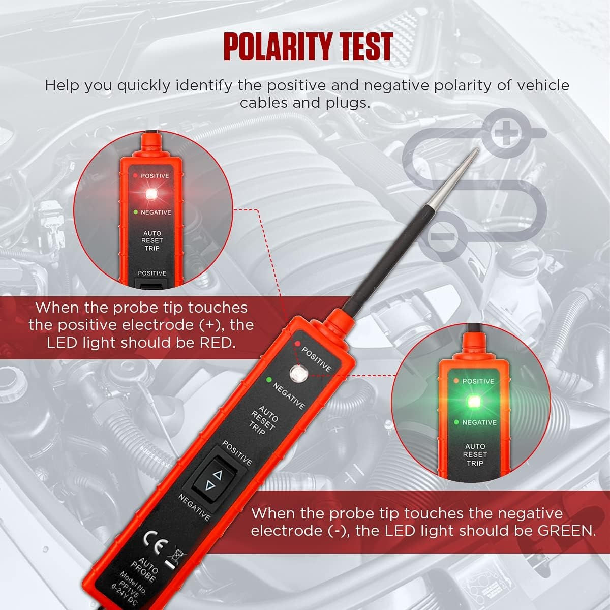 Tester Multifunctional Techstar® Portabil pentru Circuite Auto 6V-24V DC cu Cablu de 5 metri, Protectie la Suprasarcina