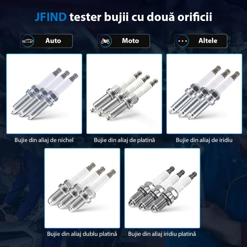 Tester de bujii auto JFIND B0198-1, analiza de aprindere a masinii pe benzina 12V, reglabil cu doua orificii, 6000 rpm