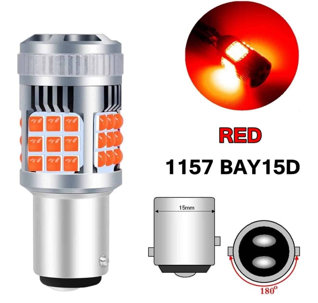 Bec LED Pozitie si Frana P21/5W BAY15D, 30W Culoare Rosu 1157 cu 2 Filamente/Faze, cu Ventilator, Canbus pentru Stop 12V - imagine 2