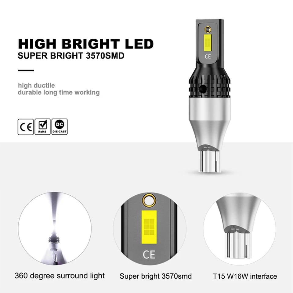 Bec Auto LED T15 / W16W, Canbus, 1200LM, 6500K, Plug and Play, Fara Polaritate, 12V, Durata de Viata 60.000 Ore AutoREY® - 2 | YEO