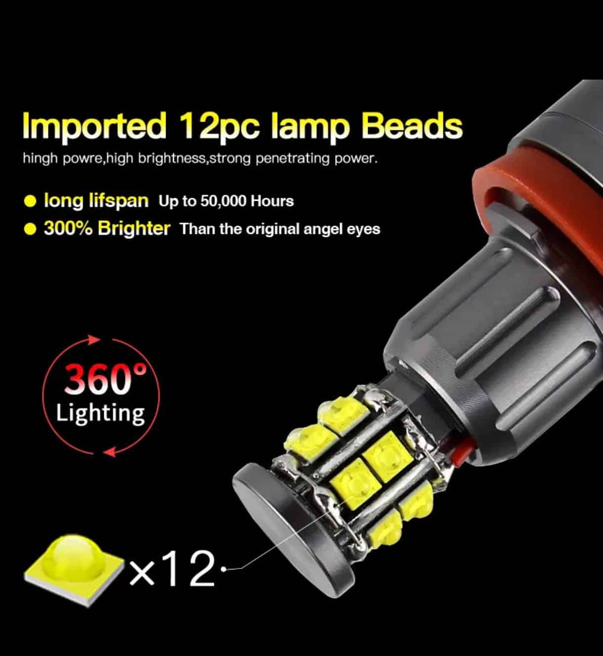Set 2 Becuri Led Marker H8 Angel Eyes 120W BMW E60 E61, X5 E70, E90 E91 E92 E93 E87, X6 E71 E81 E82 E88 E98 LCI 6000K - 2 | YEO