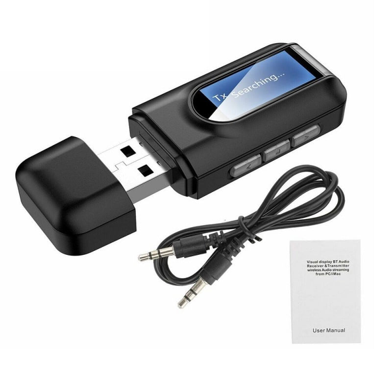 Receptor si Transmitator 2 In 1 Techstar® T16, Bluetooth 5.0, Ecran LCD, AUX, Alimentare USB, Compatibil Sisteme Audio