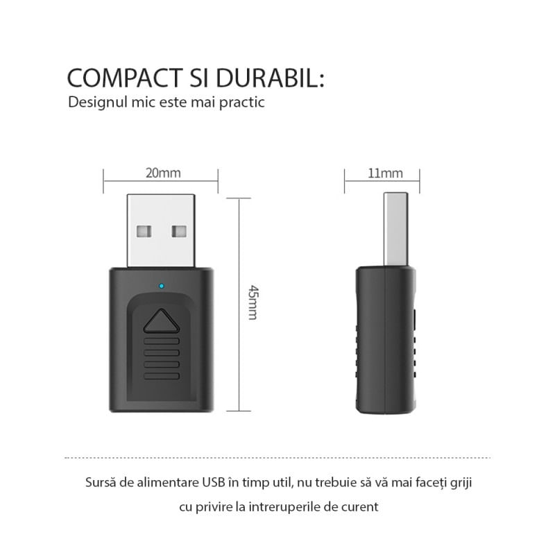 Transmitator receptor audio 4 in 1 Techstar® M135, Bluetooth 5.0, Port USB, AUX 3.5 mm, Compatibil Home TV sau Auto