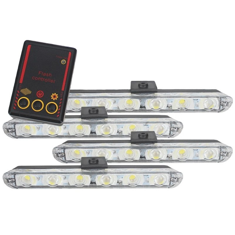 Set 4x6 Lumini LED Tip Stroboscop De Avertizare Flash Rosu si Albastru Alimentare 12V - 1 | YEO