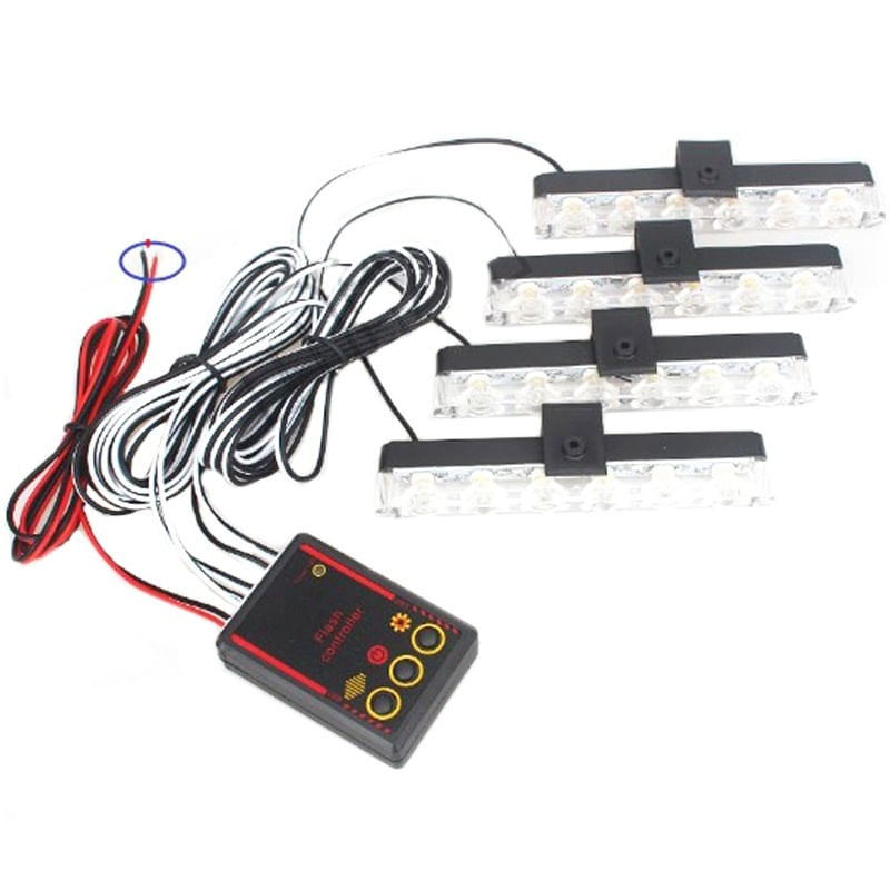 Set 4x6 Lumini LED Tip Stroboscop De Avertizare Flash Rosu si Albastru Alimentare 12V - 2 | YEO