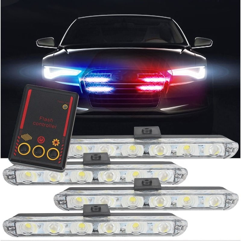 Set 4x6 Lumini LED Tip Stroboscop De Avertizare Flash Rosu si Albastru Alimentare 12V - 4 | YEO