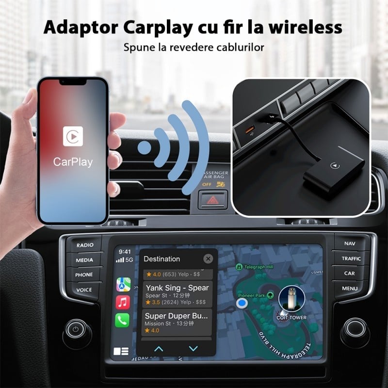 Adaptor Wireless Techstar® CTHT-020-2 Pentru Apple CarPlay Si IPhone IOS 10+, Dongle USB-Type C , WiFi 5G, Bluetooth - 3 | YEO