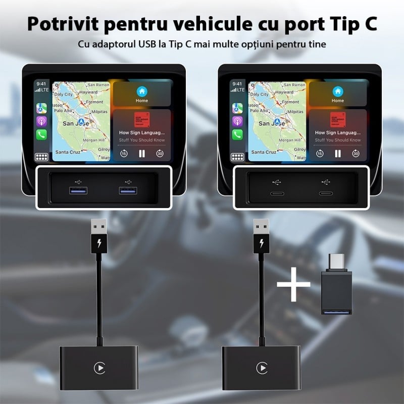 Adaptor Wireless Techstar® CTHT-020-2 Pentru Apple CarPlay Si IPhone IOS 10+, Dongle USB-Type C , WiFi 5G, Bluetooth - 4 | YEO