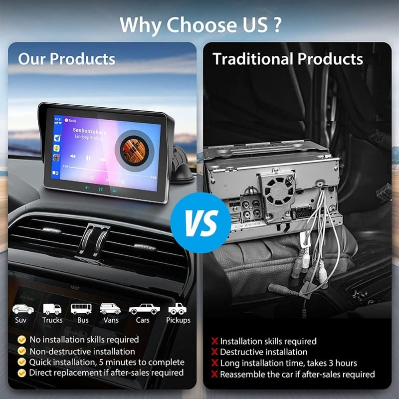 Sistem Multimedia Techstar® Apple Carplay/Android, Ecran tactil, 7 inch 1080P Full HD, Bluetooth, Mirror Link/card - 4 | YEO