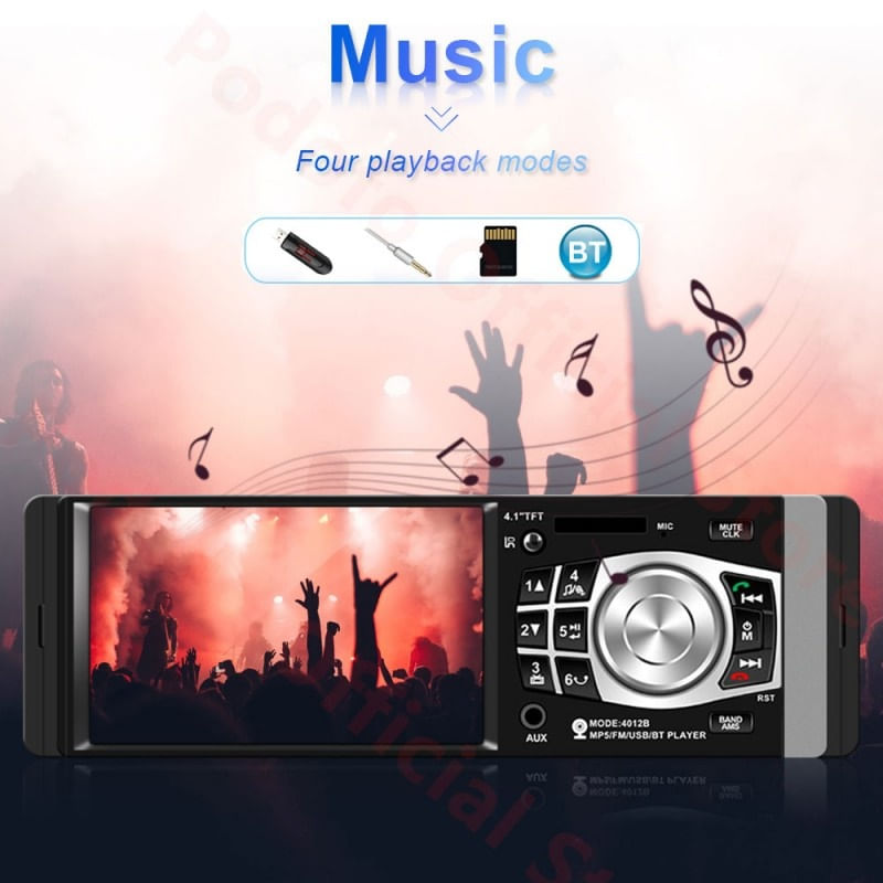 MP5 Player Techstar® 4012B, 1DIN, Ecran HD 4.1 inch, Comenzi Volan, Telecomanda, Bluetooth, USB, Negru