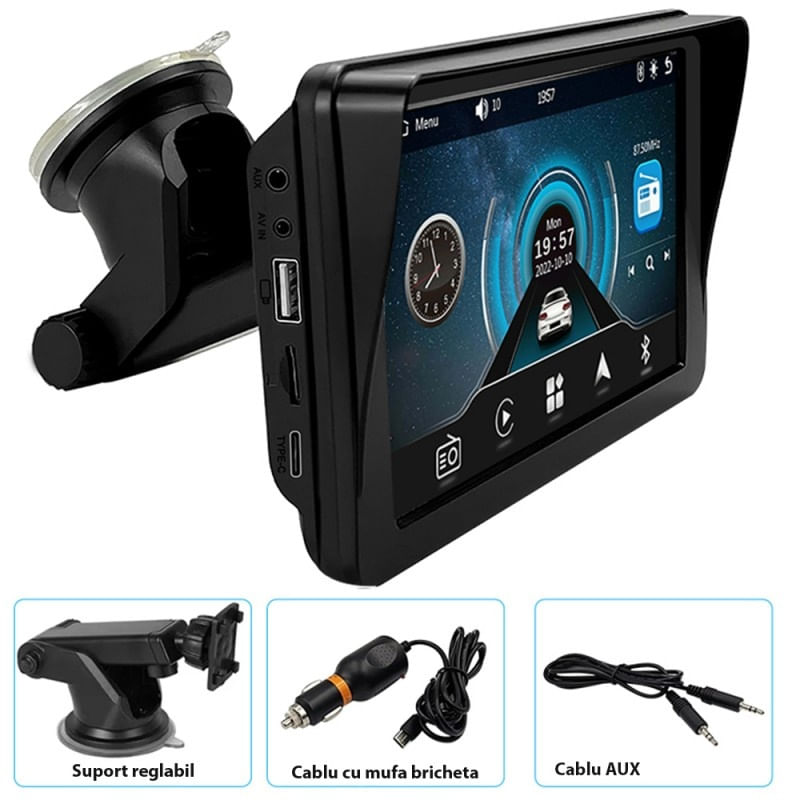 Sistem Multimedia Techstar® Apple Carplay/Android 7094P, Ecran Tactil, 7 Inch 1080P Full HD, Bluetooth, Mirror