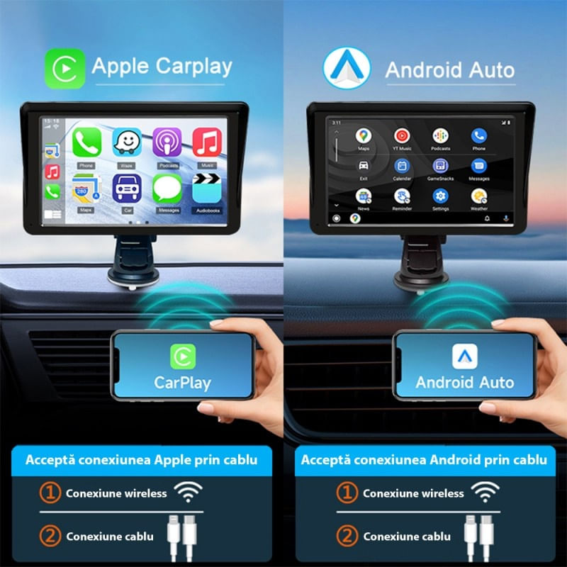 Sistem Multimedia Techstar® Apple Carplay/Android 7094P, Ecran Tactil, 7 Inch 1080P Full HD, Bluetooth, Mirror - 2 | YEO