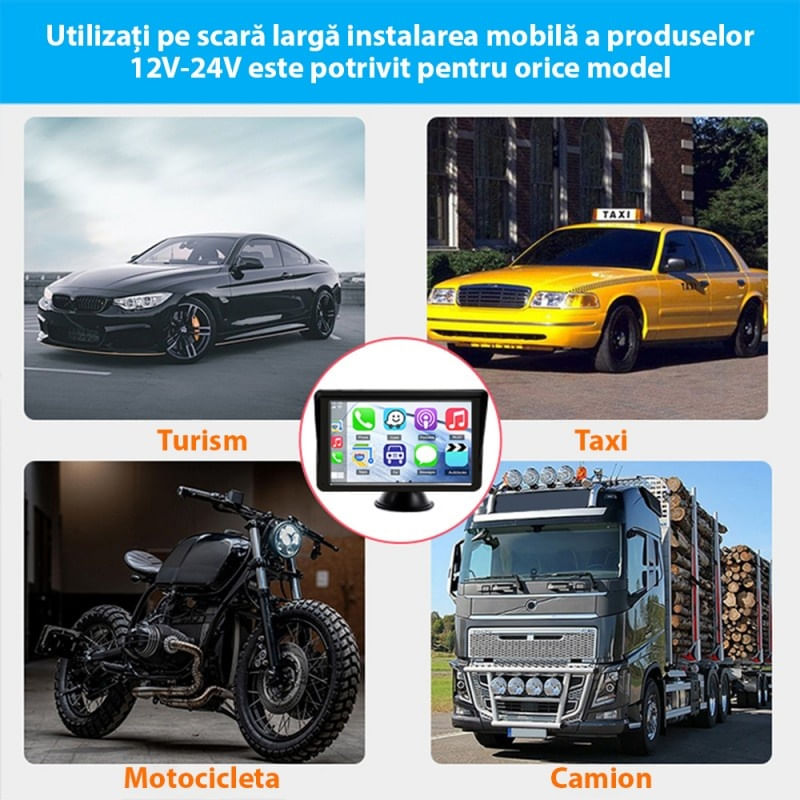 Sistem Multimedia Techstar® Apple Carplay/Android 7094P, Ecran Tactil, 7 Inch 1080P Full HD, Bluetooth, Mirror