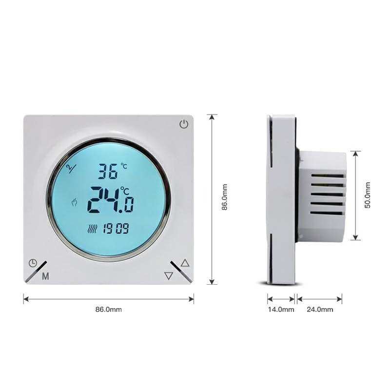 Termostat Techstar® TH-12, Ecran Digital, Incastrabil, 16A, 3500W, Alimentare 220V, Senzor Pardoseala, Alb - 1 | YEO