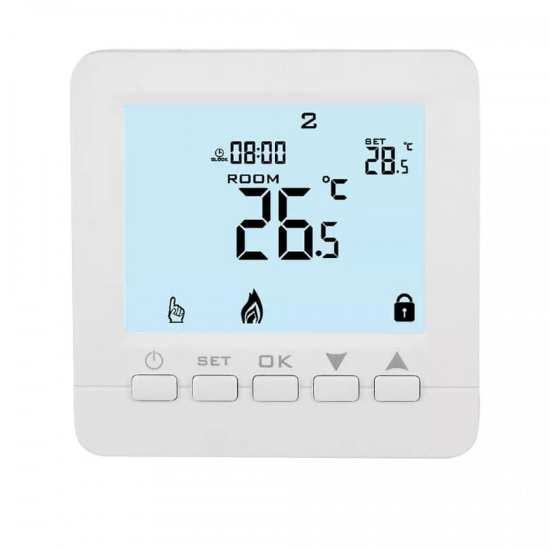 Termostat Techstar® TH-06, Ecran Digital, Incastrabil, 16A, 3500W, Alimentare 220V, Senzor Pardoseala, Alb