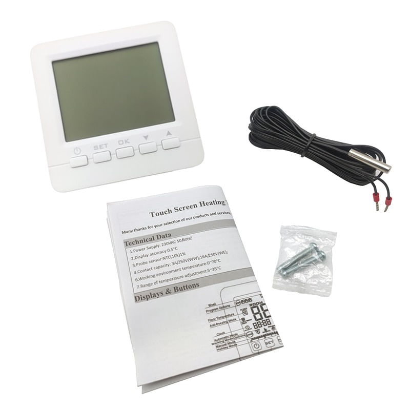 Termostat Techstar® TH-06, Ecran Digital, Incastrabil, 16A, 3500W, Alimentare 220V, Senzor Pardoseala, Alb - 2 | YEO