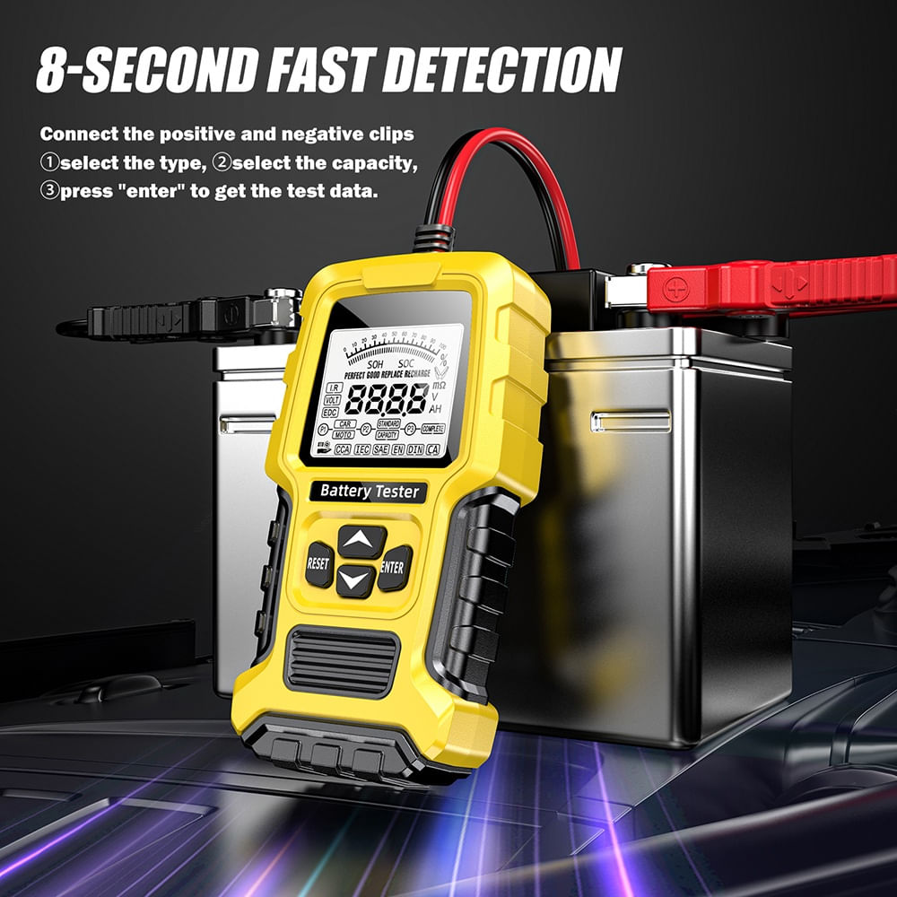 Tester Inteligent de Baterii Foxsur FBT-300, 12V/24V, pentru Auto si Motociclete, cu Ecran LCD 2.7