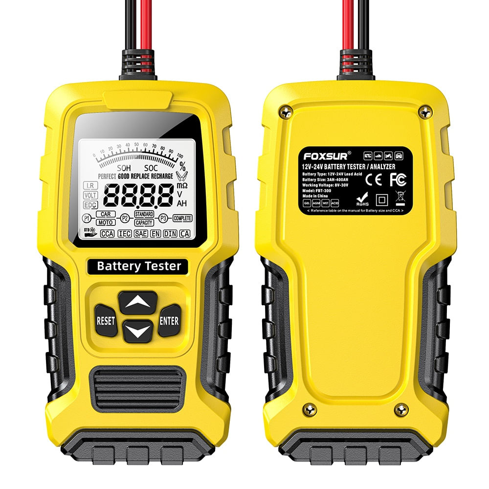 Tester Inteligent de Baterii Foxsur FBT-300, 12V/24V, pentru Auto si Motociclete, cu Ecran LCD 2.7