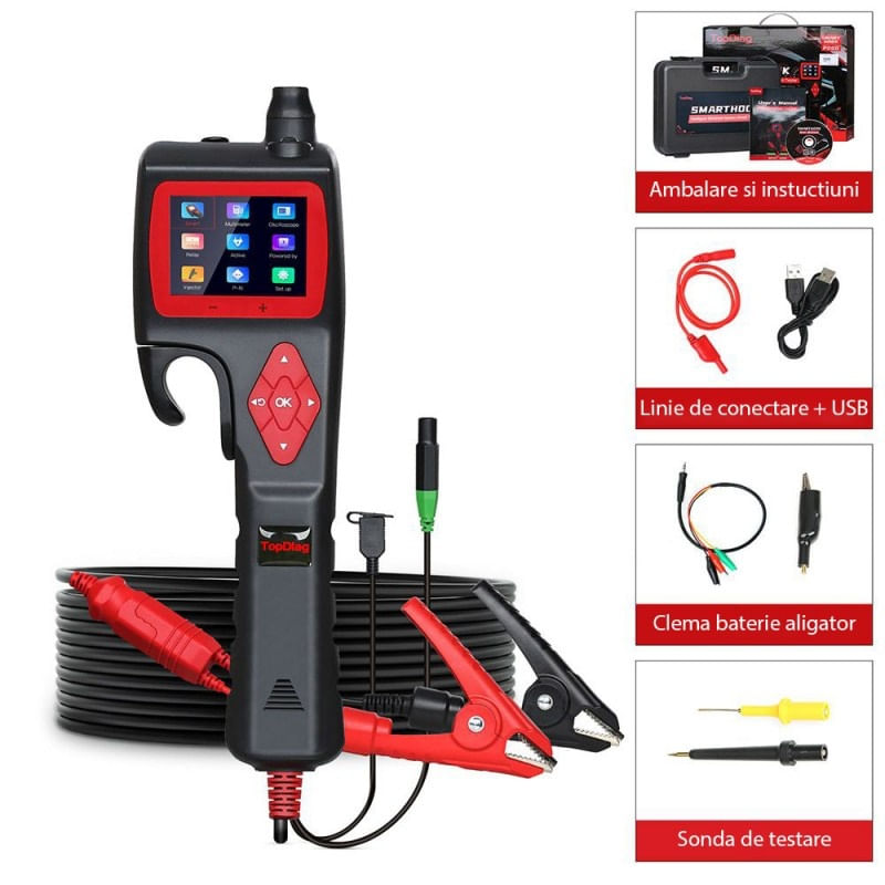 Instrument de diagnosticare inteligent pentru circuite electrice TopDiag P200, 12-24V, 18A, Afisaj LCD, pentru auto
