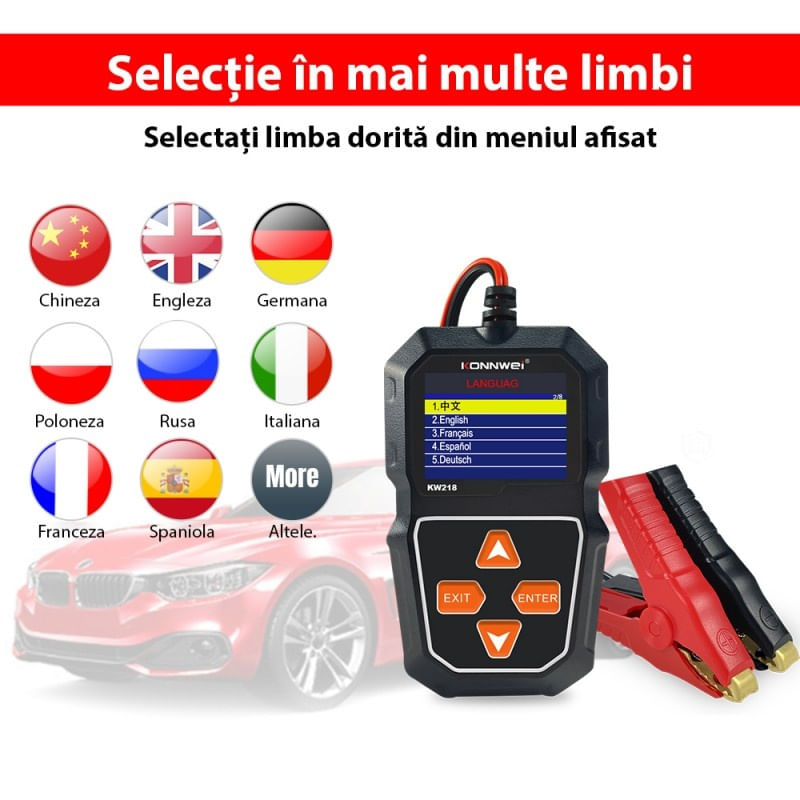 Tester Profesional Pentru Baterii Auto, Konnwei KW218, 6V - 12V, Display 2,4 Inch, Graficul Tensiunii, 100-2000 CCA - 4 | YEO