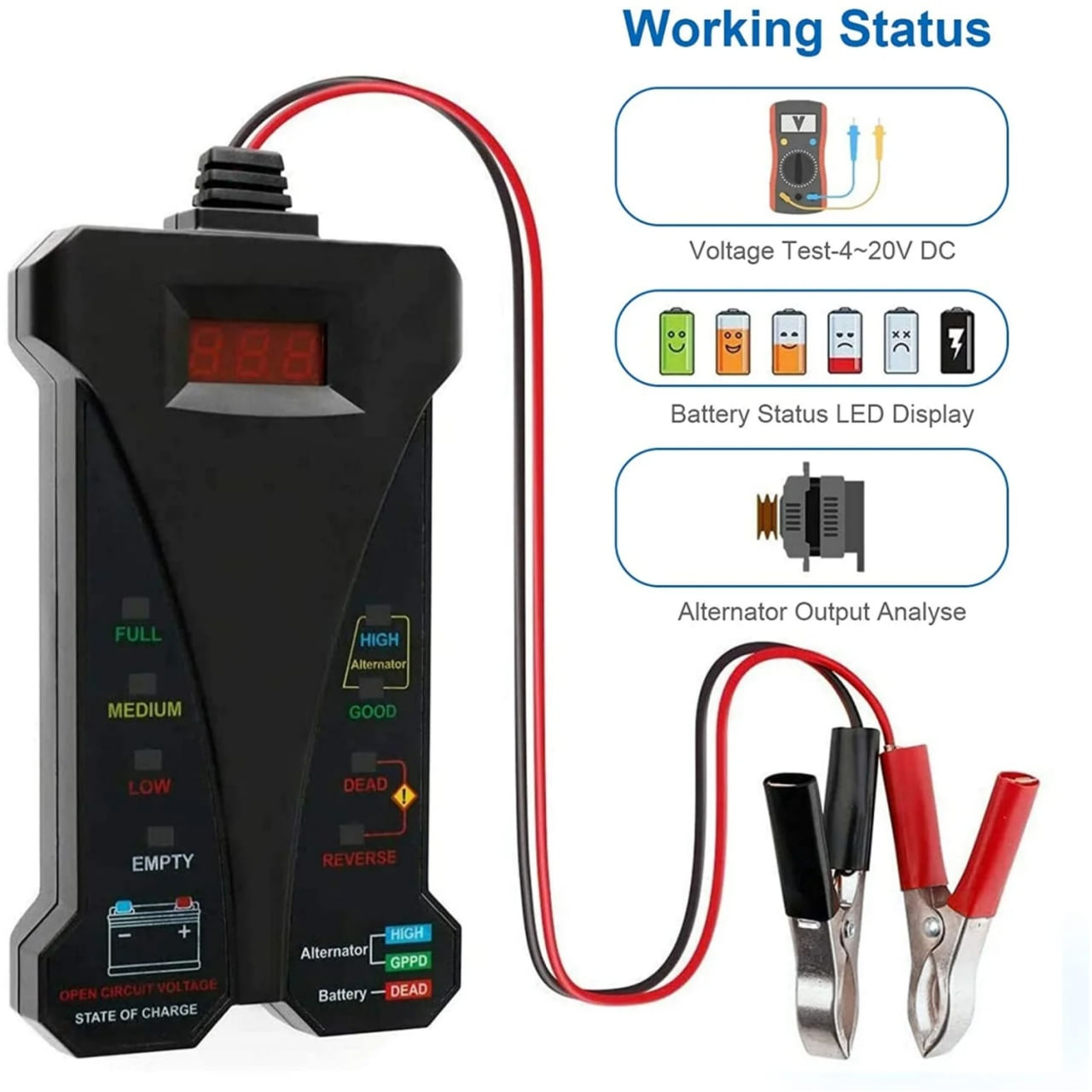 Tester Digital pentru Baterii Auto 12V Techstar® cu Voltmeter si Analizor al Sistemului de Incarcare al Alternatorului - 3 | YEO
