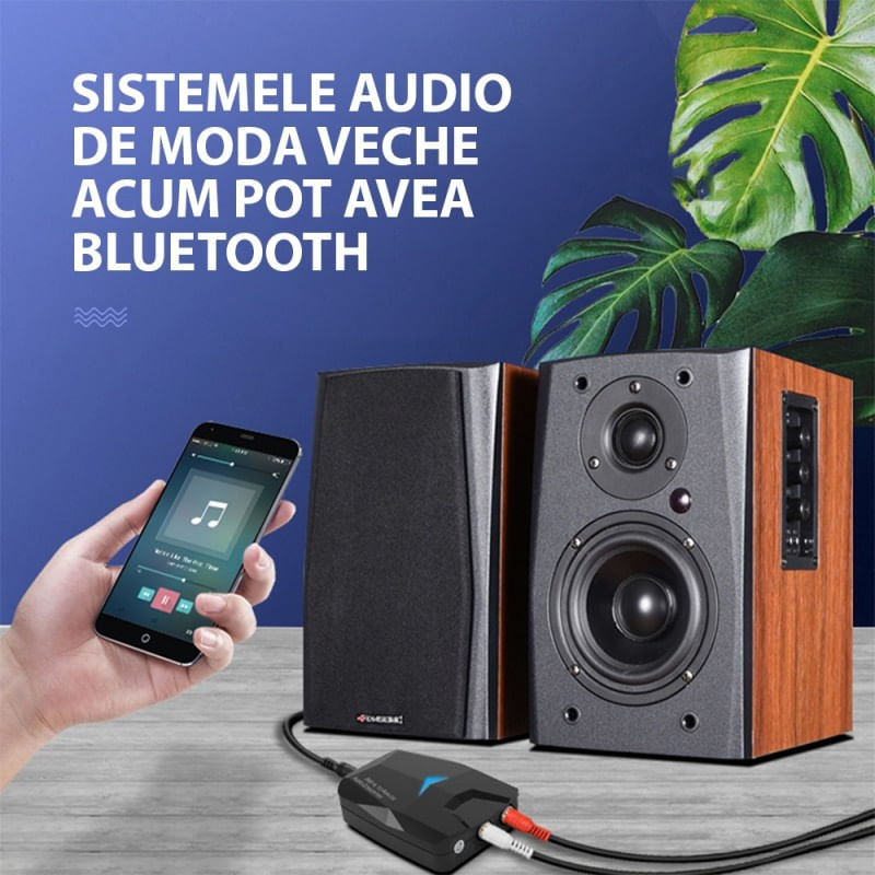 Convertor Audio Digital la Analog Techstar® M24, Compatibil Bluetooth 5.0, Cablu audio optic la RCA, Negru