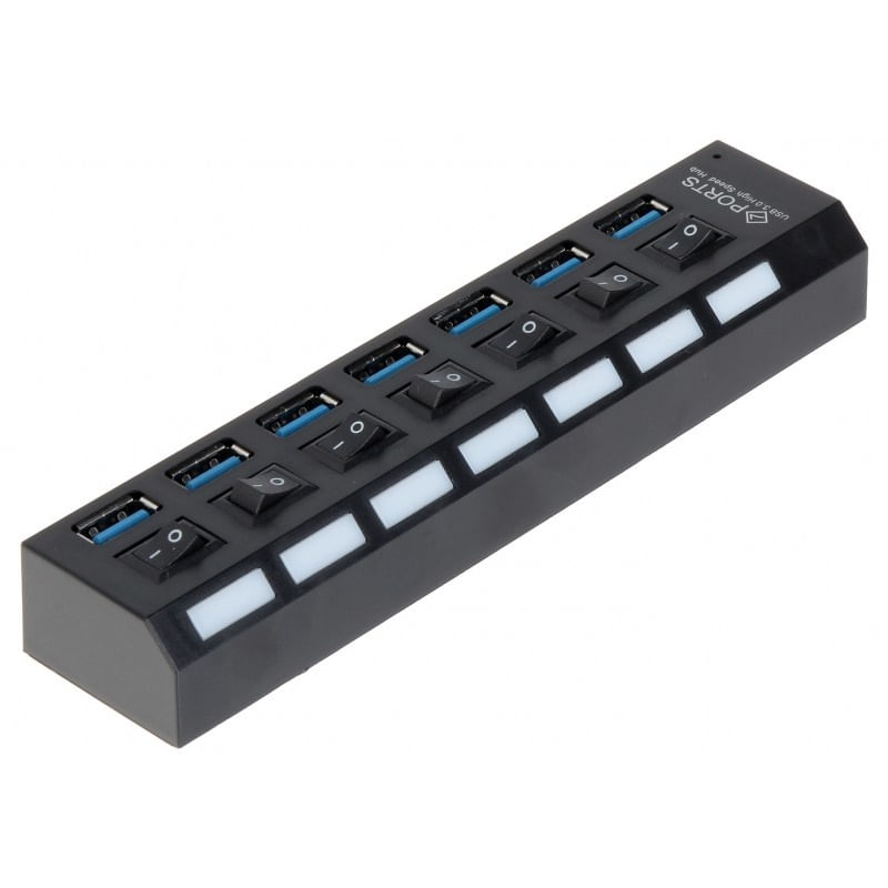USB Hub Techstar® HB6, 3.0 High Speed, 7 Port USB 3.0, Buton On/Off, Conexiune USB 3.0 de mare vitezam Alimentator - 4 | YEO