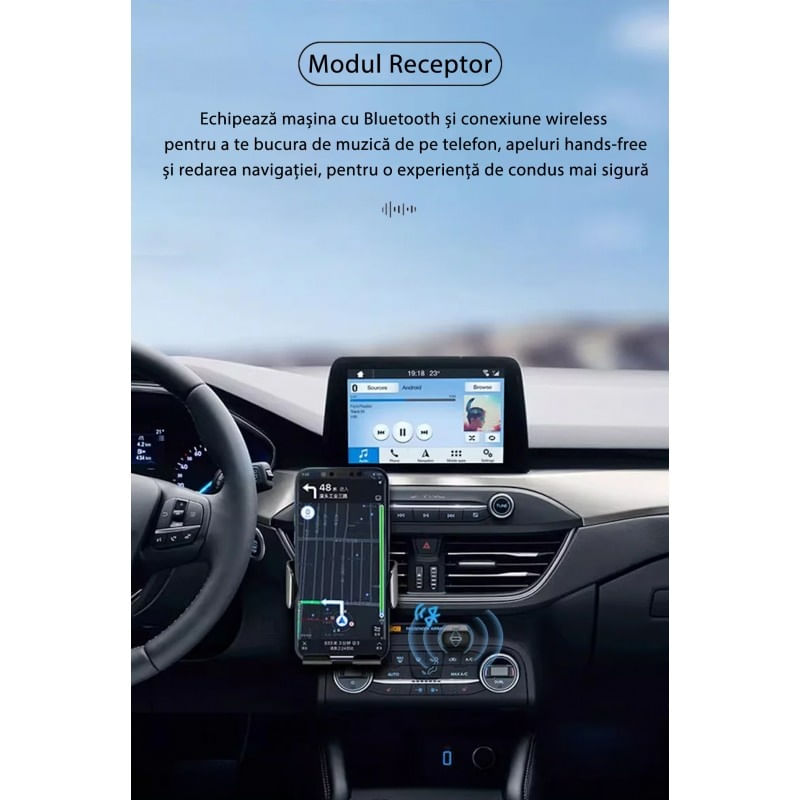 Adaptor Wireless 2 in 1 Receptor si Transmitator Audio TX/RX Techstar® M28 Alb, cu Bluetooth BT 5.3 si Conector Port