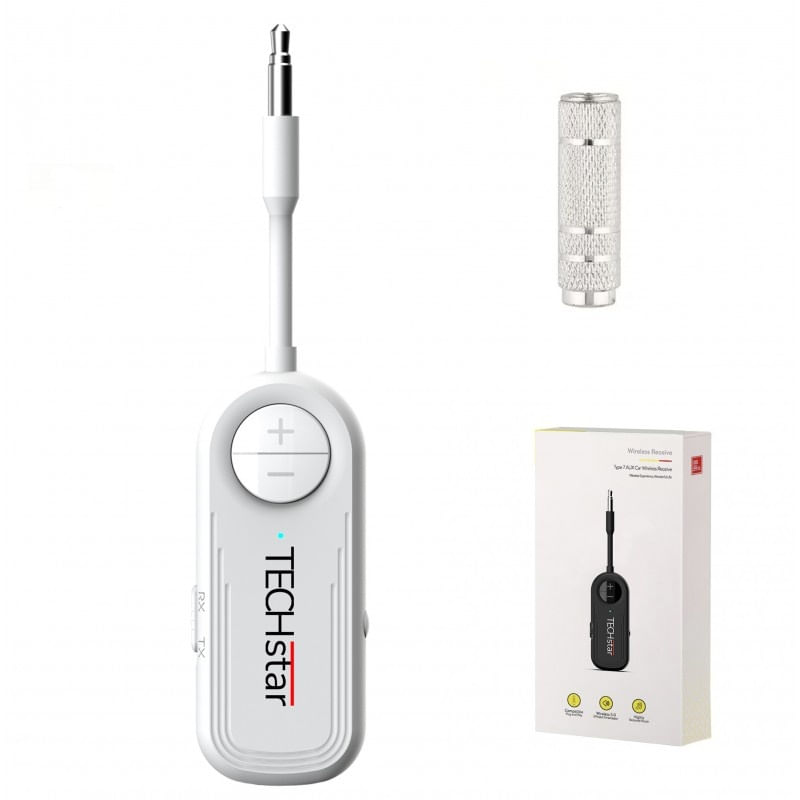 Adaptor Wireless 2 in 1 Receptor si Transmitator Audio TX/RX Techstar® M28 Alb, cu Bluetooth BT 5.3 si Conector Port - 2 | YEO