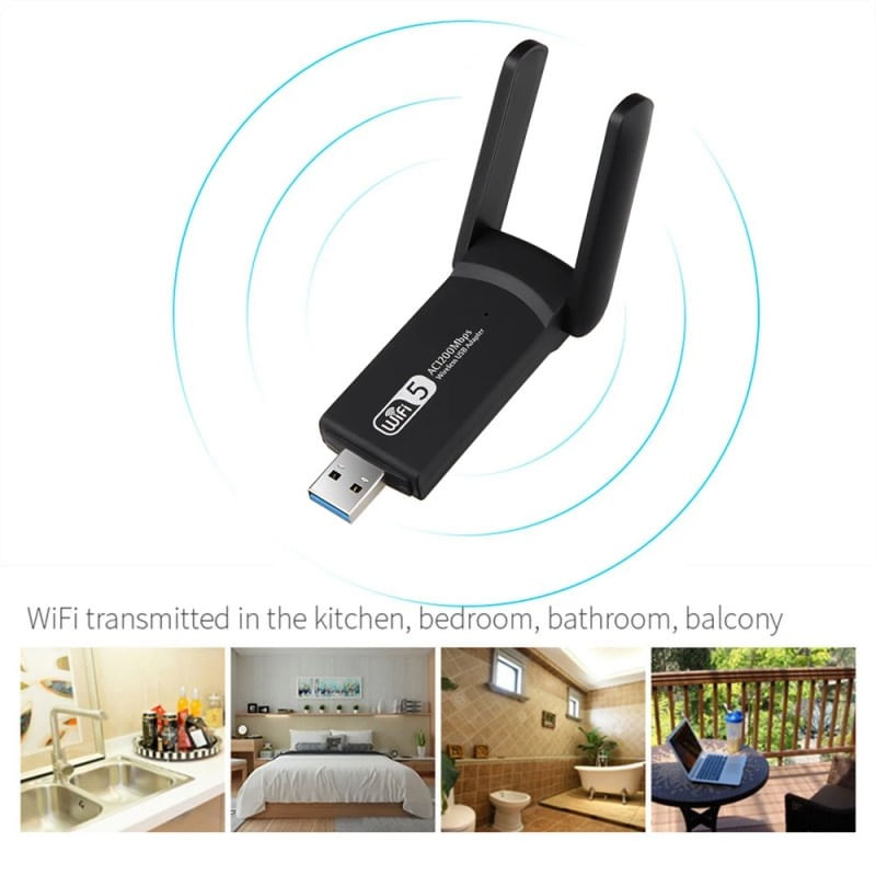 Adaptor Wireless Techstar® AC 1300 Dual-Band, 1200Mbps, USB 3.0, 2.4G/5G, Long Range, 2 Antene, Negru - 3 | YEO