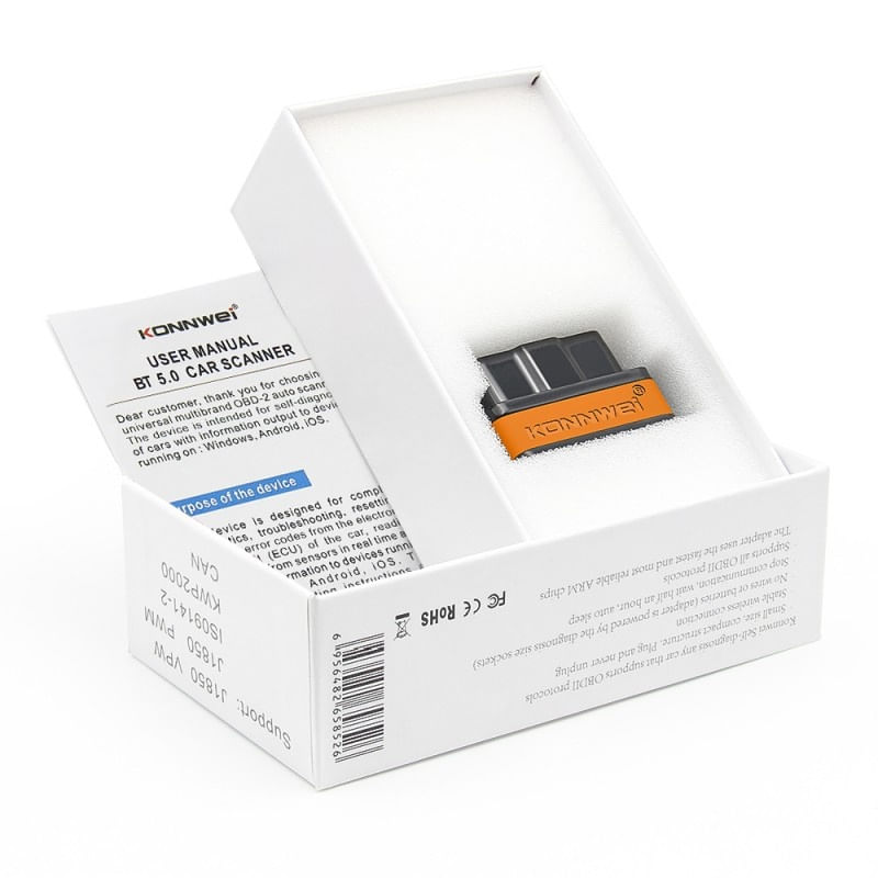 Diagnoza auto OBD2 KONNWEI KW901, Bluetooth 5.0, Buton ON-OFF, compatibil Android iOS, ELM 327 OBDII, Negru/Orange